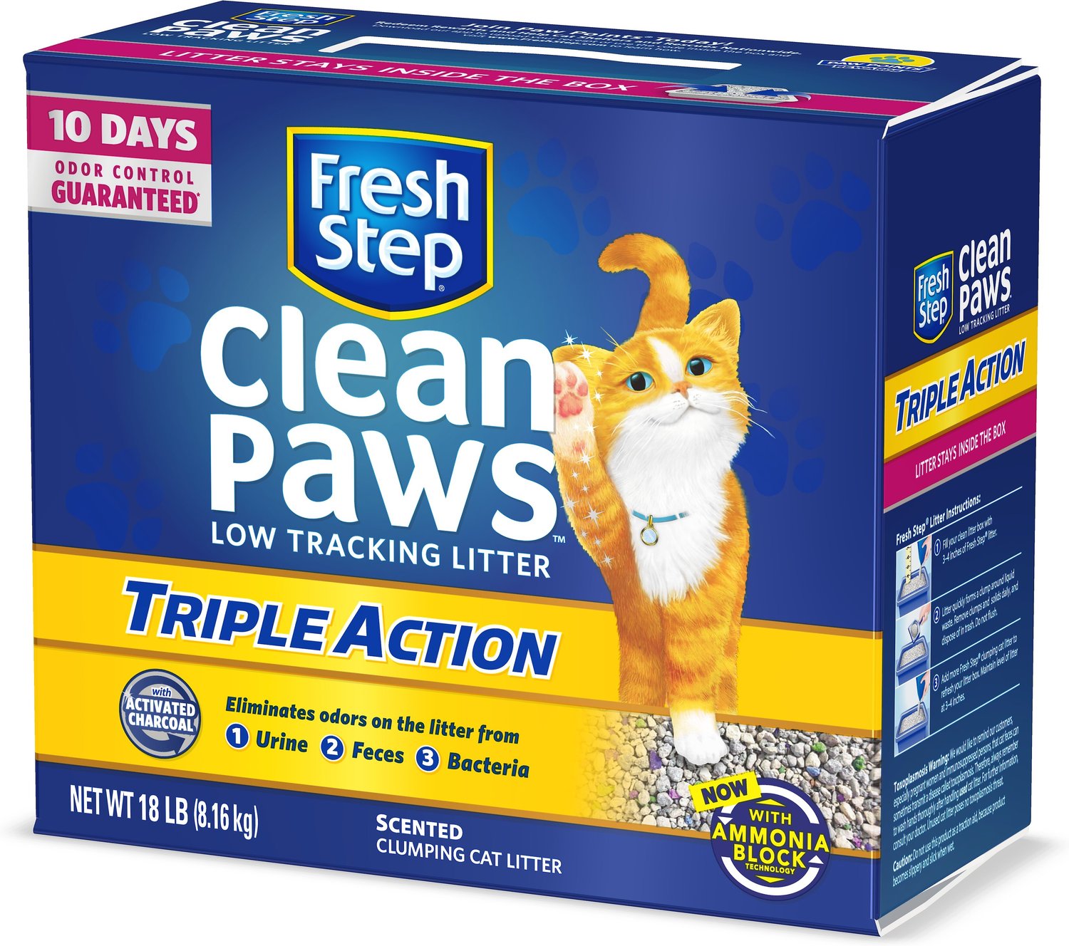 Fresh Step Clean Paws Triple Action Low Tracking Cat Litter, 18lb box