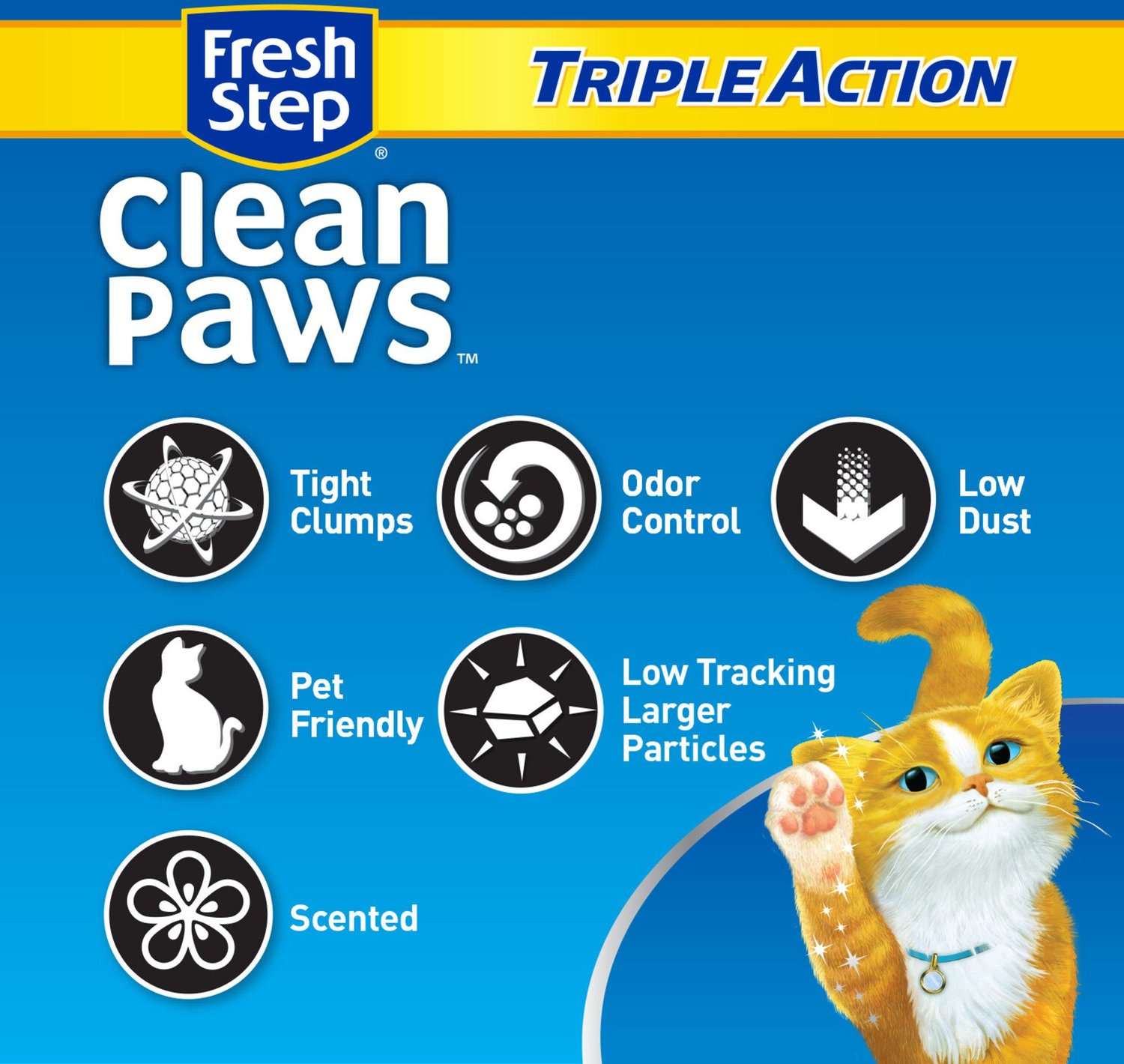 Fresh Step Clean Paws Triple Action Low Tracking Cat Litter, 22.5lb