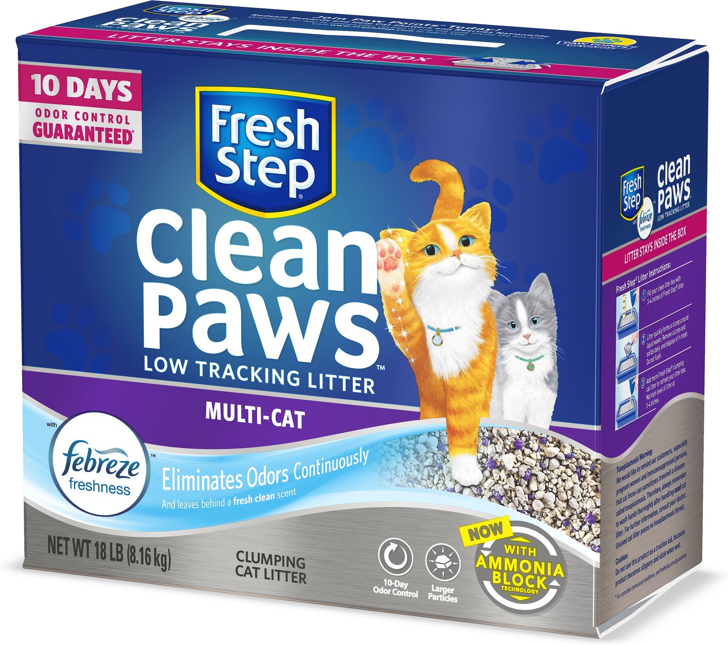 Fresh Step Clean Paws MultiCat Low Tracking Cat Litter, 18lb box