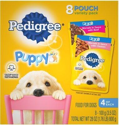 Pedigree Puppy Variety Pack Morsels in Sauce with Beef & Chicken Wet Dog Food Pouches, slide 1 of 1