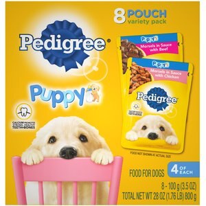 Pedigree Puppy Variety Pack Morsels in Sauce with Beef & Chicken Wet Dog Food Pouches, 3.5-oz, pack of 8