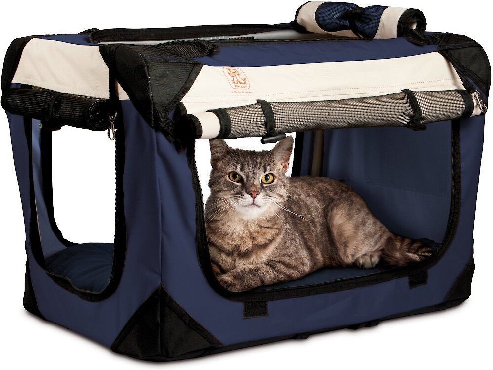 PETLUV Happy Cat Premium Soft Sided Travel Crate & Cat Carrier, Navy