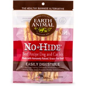 Earth Animal No-Hide Grass-Fed Beef Stix Natural Rawhide Alternative Dog & Cat Chews, 10 count