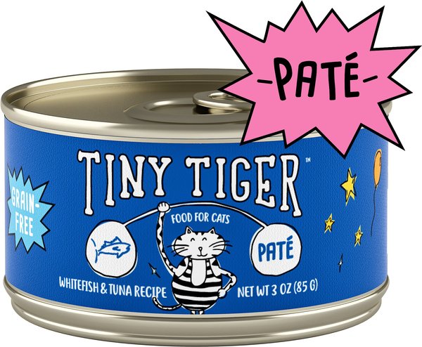 Tiny Tiger Pate Whitefish & Tuna Recipe Grain-Free Canned Cat Food, 3-oz, case of 24 slide 1 of 10