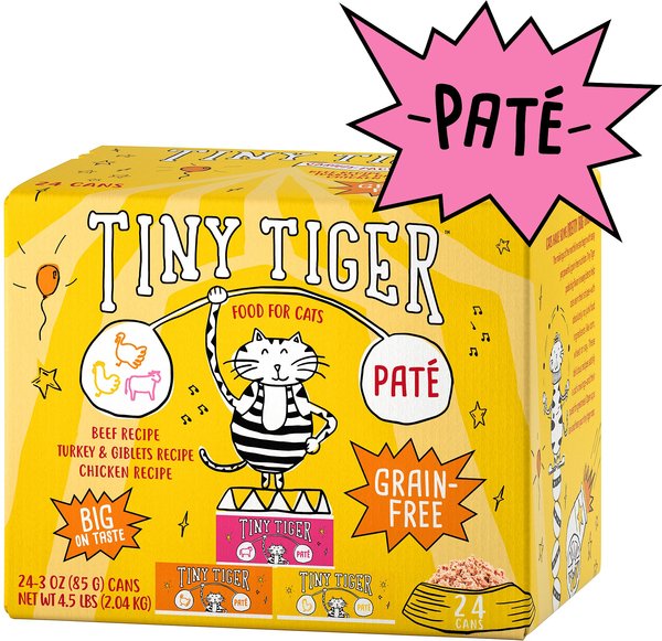 Tiny Tiger Pate Beef & Poultry Recipes Variety Pack Grain-Free Canned Cat Food, 3-oz, case of 24 slide 1 of 10