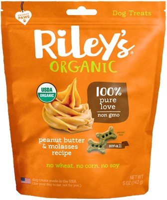 Riley's Organic Peanut Butter & Molasses Recipe Biscuit Dog Treat, 5-oz bag, slide 1 of 1