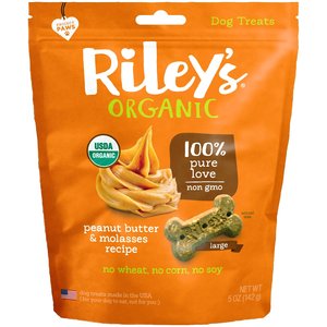 Riley's Organic Peanut Butter & Molasses Recipe Biscuit Dog Treat, 5-oz bag, Large