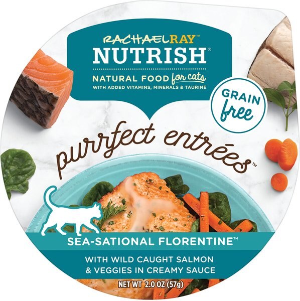 Rachael Ray Nutrish Purrfect Entrees Grain-Free Sea-Sational Florentine with Wild Caught Salmon & Veggies in Creamy Sauce Wet Cat Food, 2-oz, case of 24 slide 1 of 6