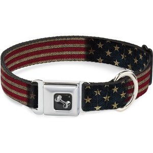 Buckle-Down Vintage US Flag Polyester Seatbelt Buckle Dog Collar, Large: 15 to 26-in neck, 1-in wide