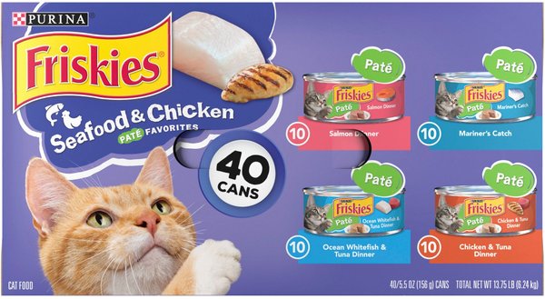 Friskies Pate Seafood & Chicken Variety Pack Canned Cat Food, 5.5-oz, case of 40 slide 1 of 11