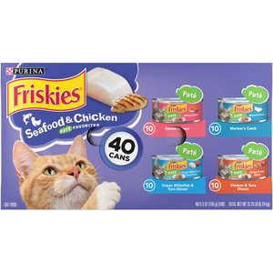 Friskies Pate Seafood & Chicken Variety Pack Canned Cat Food, 5.5-oz, case of 40