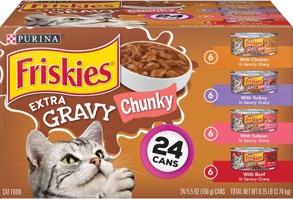 Friskies Extra Gravy Chunky Variety Pack Canned Cat Food, 5.5-oz, case of 24 slide 1 of 11