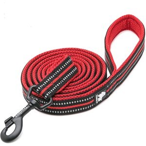 Chai's Choice Premium Outdoor Adventure Padded 3M Polyester Reflective Dog Leash, Red, 6.5-ft long, 1-in wide