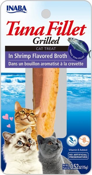 Inaba Ciao Grain-Free Grilled Tuna Fillet in Shrimp Flavored Broth Cat Treat, 0.52-oz pouch slide 1 of 3