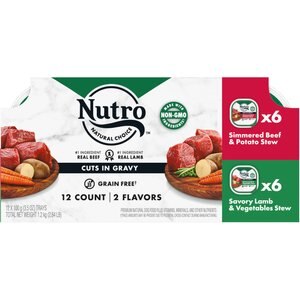 Nutro Grain-Free Simmered Beef Stew & Savory Lamb Stew Cuts in Gravy Variety Pack Adult Dog Food Trays, 3.5-oz, case of 12