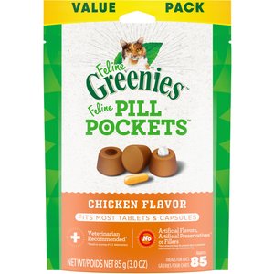 Greenies Pill Pockets Feline Chicken Flavor Cat Treats, 85 count
