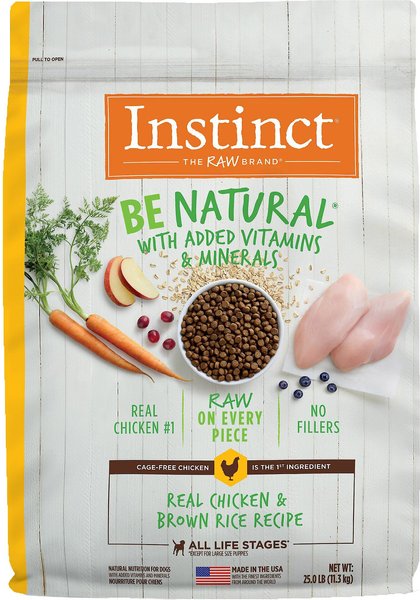 Instinct Be Natural Real Chicken & Brown Rice Recipe Freeze-Dried Raw Coated Dry Dog Food, 25-lb bag slide 1 of 9