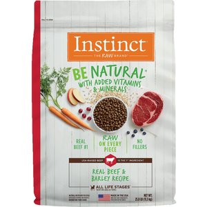 Instinct Be Natural Real Beef & Barley Recipe Freeze-Dried Raw Coated Dry Dog Food, 25-lb bag