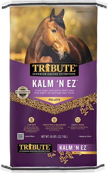 Tribute Equine Nutrition Kalm N' EZ Pellet Low-NSC, Molasses-Free Horse Feed, 50-lb bag slide 1 of 6