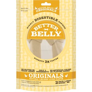 Better Belly Chicken Liver Flavor Rawhide Bone Dog Treats, Large, 2 count