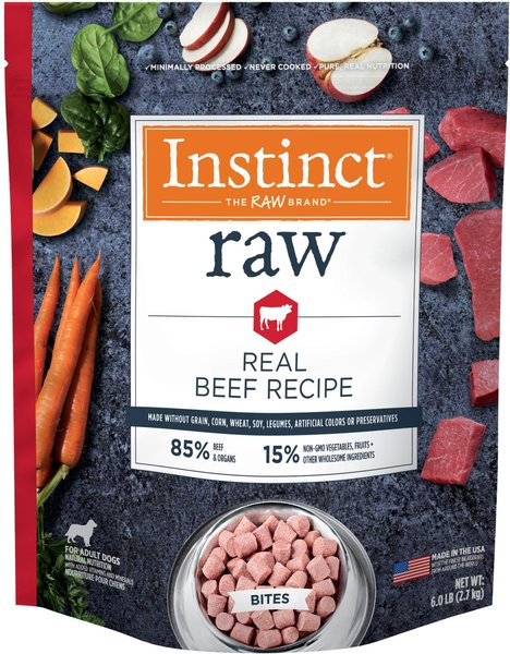 Instinct Frozen Raw Bites Grain-Free Real Beef Recipe Dog Food, 6-lb bag slide 1 of 10