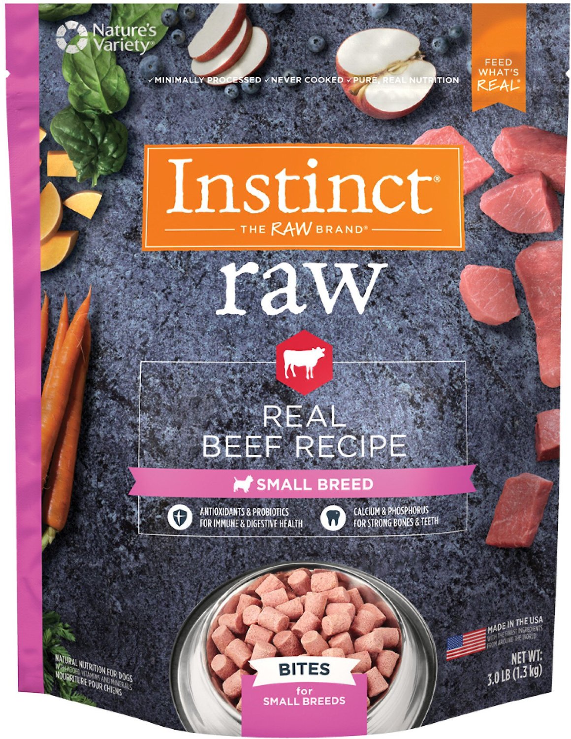 INSTINCT Frozen Raw Bites Small Breed GrainFree Real Beef Recipe Dog