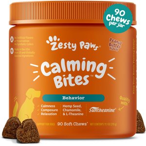 Zesty Paws All Ages, Calming Bites, Peanut Butter Flavored Soft Chews, Behavior Functional Dog Supplement, 90 count