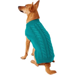 Frisco Dog & Cat Cable Knitted Sweater, Teal, Small