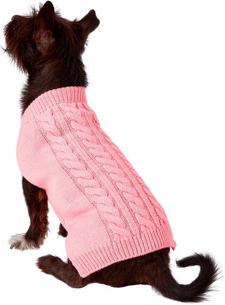 Frisco Dog & Cat Cable Knitted Sweater, Light Pink, Medium slide 1 of 6
