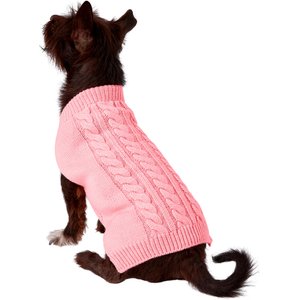 Frisco Dog & Cat Cable Knitted Sweater, Light Pink, Medium