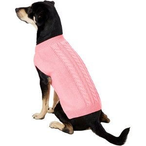 Frisco Dog & Cat Cable Knitted Sweater, Light Pink, Large