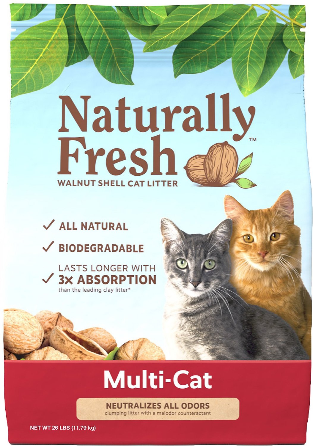 Naturally Fresh WalnutBased MultiCat QuickClumping Cat Litter, 26lb