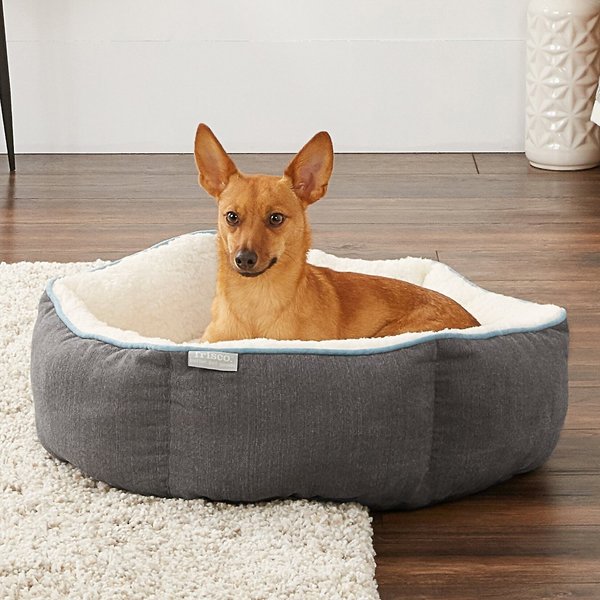 Frisco Sherpa Hexagon Bolster Cat & Dog Bed, Gray, Small slide 1 of 6