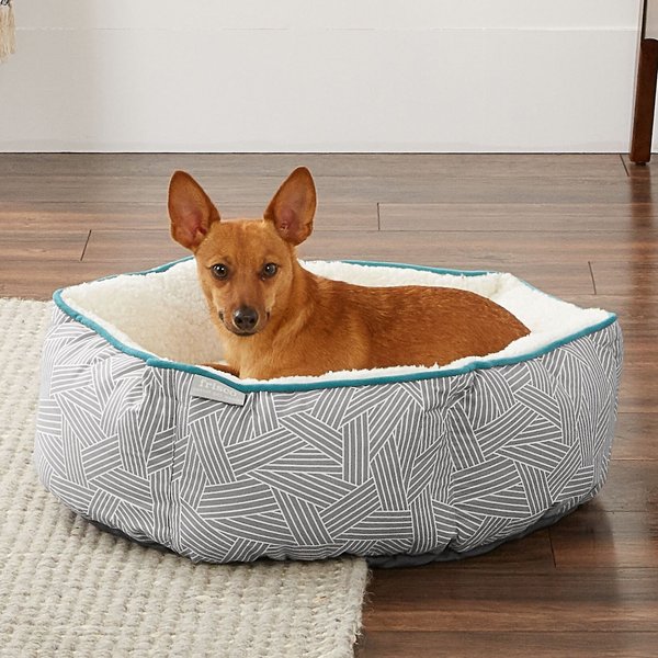 Frisco Sherpa Hexagon Bolster Cat & Dog Bed, Gray Basket Weave Print, Small slide 1 of 6