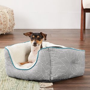 Frisco Square Deep Bolster Cat & Dog Bed, Gray Basket Weave Print, X-Small