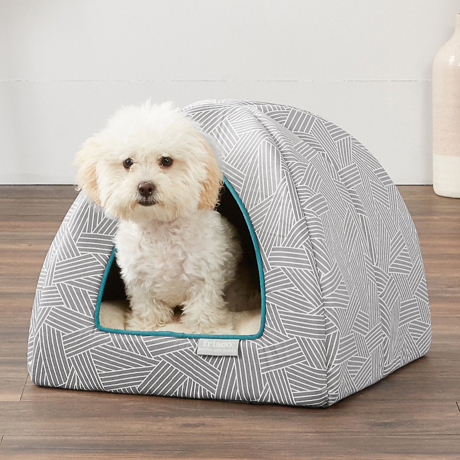 Frisco Igloo Covered Cat Dog Bed Gray Basket Weave Print