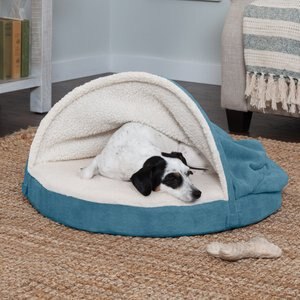 FurHaven Faux Sheepskin Snuggery Orthopedic Cat & Dog Bed w/Removable Cover, Blue, 26-in