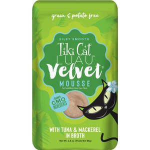 Tiki Cat Velvet Mousse Tuna & Mackerel Grain-Free Wet Cat Food, 2.8-oz pouch, case of 12