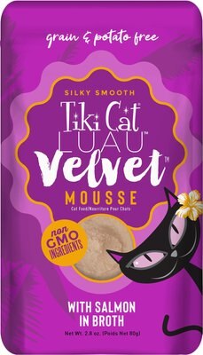 Tiki Cat Velvet Mousse Salmon Grain-Free Wet Cat Food, 2.8-oz pouch, case of 12, slide 1 of 1