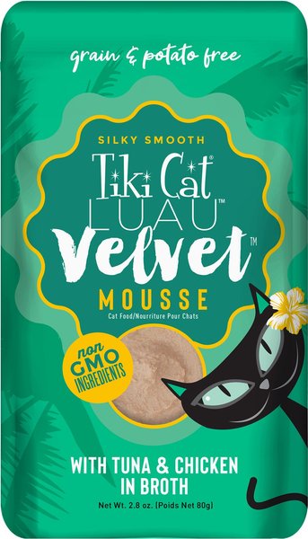 Tiki Cat Velvet Mousse Tuna & Chicken Grain-Free Wet Cat Food, 2.8-oz pouch, case of 12 slide 1 of 8