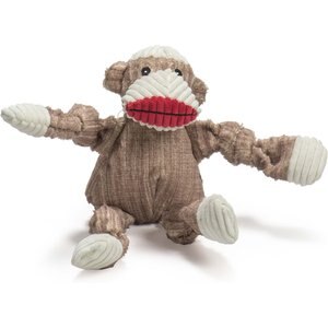 HuggleHounds Mr. Sock Monkey Durable Plush Corduroy Knottie Squeaky Dog Toy, Small