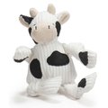 HuggleHounds Barnyard Durable Plush Corduroy Knottie Cow Squeaky Dog Toy, Small