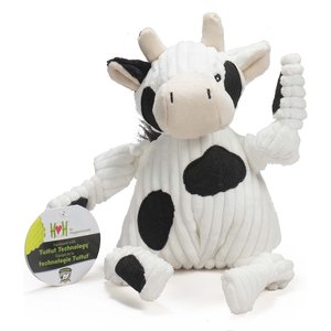 HuggleHounds Barnyard Durable Plush Corduroy Knottie Cow Squeaky Dog Toy,, Large