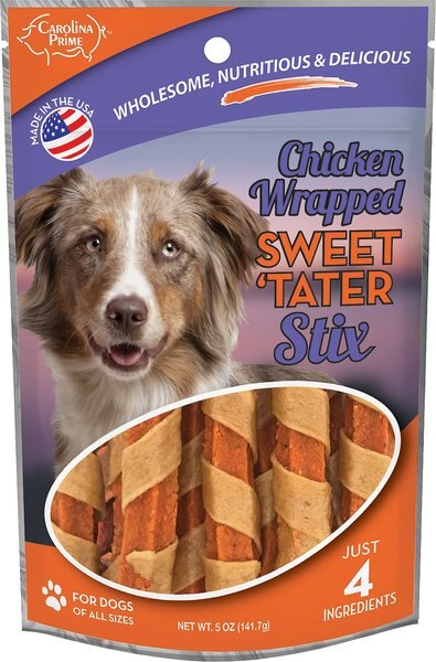 Carolina Prime Pet Chicken Wrapped Sweet 'Tater Stix Dehydrated Dog Treats, 5-oz bag slide 1 of 3