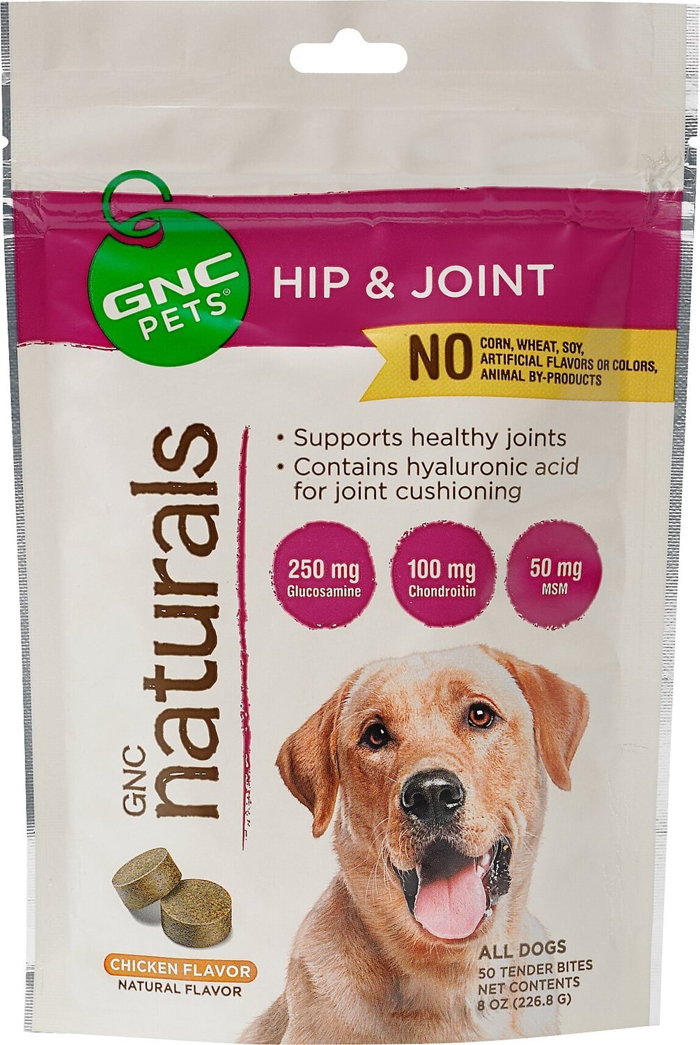 GNC PETS Naturals Hip & Joint Chicken Flavor Soft Chews Dog Supplement ...
