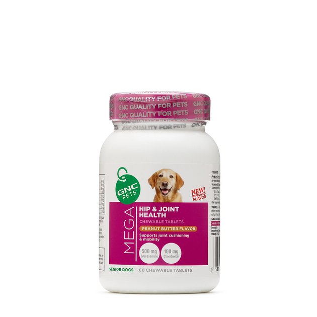 GNC Pets Mega Hip & Joint Health Senior Peanut Butter Flavor Chewable Tablets Dog Supplement, 60 count