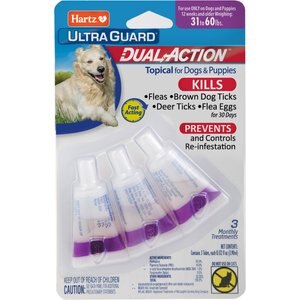 Hartz UltraGuard Dual Action Flea & Tick Spot Treatment for Dogs, 31-60 lbs, 3 Doses (3-mos. supply)