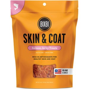 BIXBI Skin & Coat Salmon Jerky Dog Treats, 4-oz bag