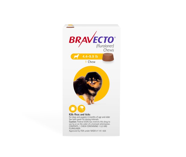 Bravecto Chews For Dogs 4 4 9 9 Lbs 1 Treatment Yellow Box