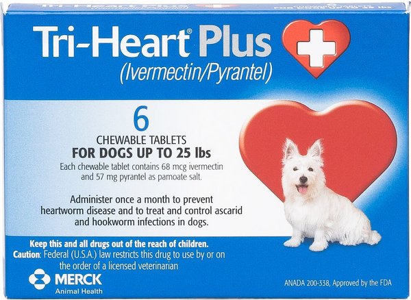 Tri-Heart Plus Chewable Tablet for Dogs, up to 25 lbs, (Blue Box), 6 Chewable Tablets (6-mos. supply) slide 1 of 8